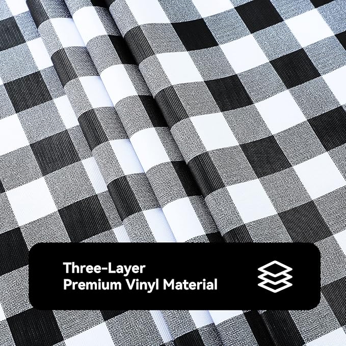 Romanstile Rectangle Vinyl PVC Tablecloth, 100% Waterproof Buffalo Plaid Plastic Table Cloth, Oil Proof Heavy Duty Wipeable Table Covers for Dining/Camping/Picnic/Outdoor - 60 x 120, Black and White