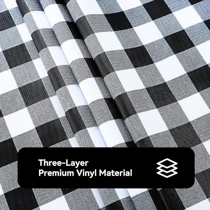 Romanstile Rectangle Vinyl PVC Tablecloth, 100% Waterproof Buffalo Plaid Plastic Table Cloth, Oil Proof Heavy Duty Wipeable Table Covers for Dining/Camping/Picnic/Outdoor - 60 x 102, Black and White