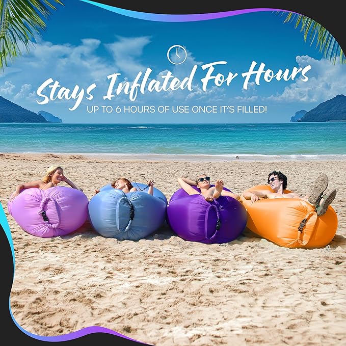 Nevlers Inflatable Lounger | 210T Polyester Inflatable Chair | No-Pump Blow Up Couch | Camping Couch Air Sofa Bed w/ 450 lbs. Cap., Pockets & Matching Bag | Use as Inflatable Couch for Adults & Kids