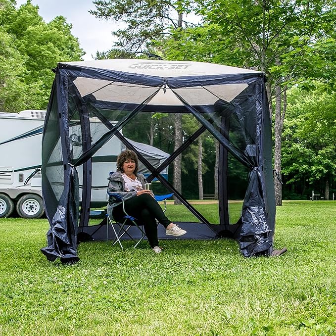 CLAM Pop Up Screen Tent, Outdoor Camping Gazebo Canopy, Traveler, 6' x 6', Blue