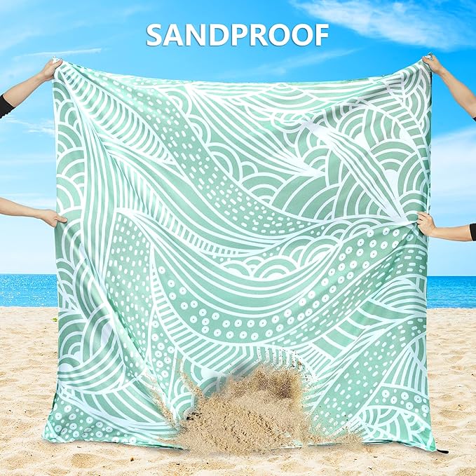 Beach Blanket Waterproof Sandproof Extra Large Beach Mat 79" X 83"/120"x108"for 1-8 Adults Quick Drying Durable Outdoor Picnic Mat for Beach Travel Camping Hiking