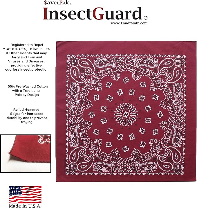 $averPak Pets - InsectGuard Permethrin Treated Mosquitoes, Flies, Ticks & More Insect Repellent Dog Bandanna Paisley (Burgundy)