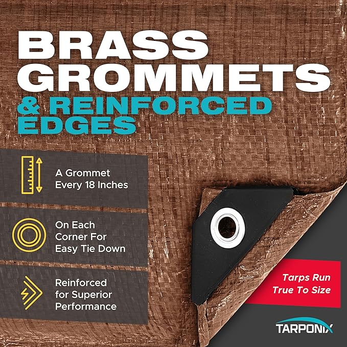 Brown Poly Tarp 20’ x 20’ – Lightweight 5 Mil Waterproof Cover – Durable, Weatherproof, Multipurpose Protection for Camping, Roofing, Construction