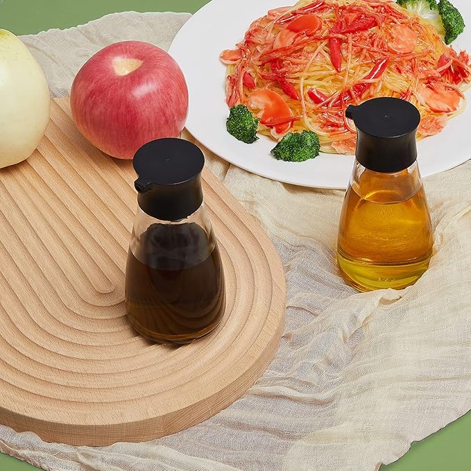 Tanlade 18 Pcs Soy Sauce Dispenser Leakproof Cruet Dispenser Set Small Sauce Bottles Glass Soy Container Oil Dispensing Bottles Seasoning Vinegar Cruet with Lid for Kitchen Cooking, Black