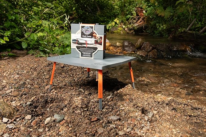 Crazy Creek Pack Table, Compact 12" x 12" Outdoor Folding Table, Gray and Orange