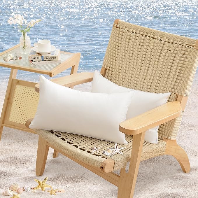 Oubonun 14x22 Outdoor Pillow Inserts (Pack of 2) - Square Waterproof Throw Pillow - Decorative Throw Pillows Insert for Couch Sofa Bed Patio Furniture - White Pillows
