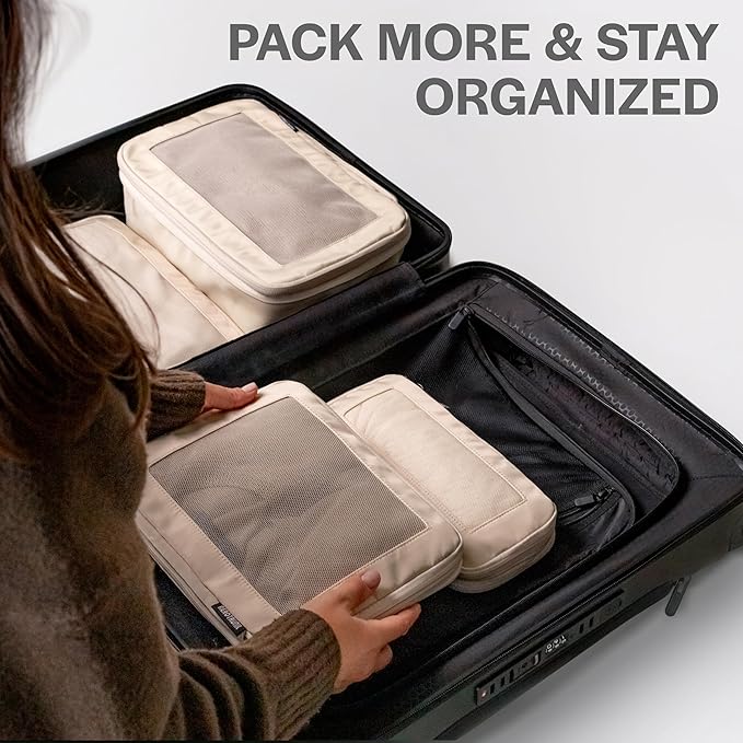 Compression Packing Cubes for Travel - Luggage Organizer Bags - Double Zipper Packing Cubes for Suitcases (2-Pack, Black)