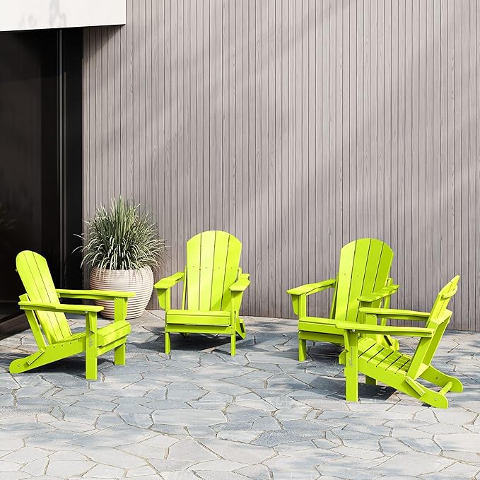 WestinTrends Malibu 4-Piece Set Outdoor Folding Poly Adirondack Chair, Lime