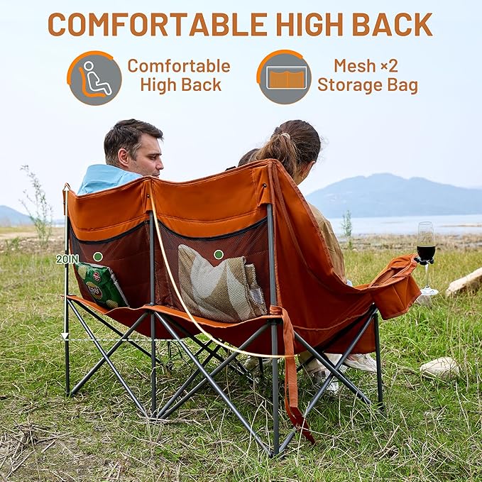 Timber Ridge Double Camping Chair, Heavy Duty Outdoor Folding Camp Couch, Loveseat Camping Chairs Perfect for Campsites, Patio/Lawn, Soccer Games or Other Youth Sports, Supports 800 lbs