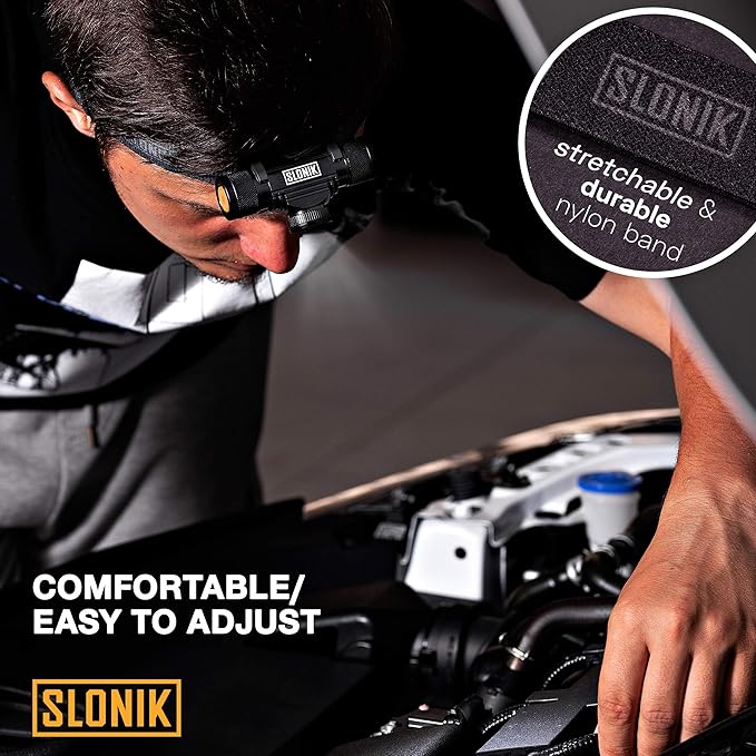 SLONIK Headlamp Rechargeable - 1000 Lumen LED USB Rechargeable Headlight - IPX4 Waterproof Head Lamp with Bright 60 ft Flashlight Beam - Hiking & Outdoor Camping Gear, Black - LED Headlamp