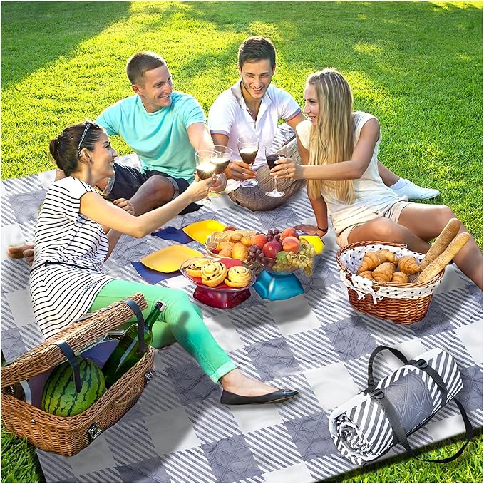 Extra Large Picnic Blankets 80x80 Portable Oversized Waterproof Sandproof Outdoor Beach Blanket Camping Grass Mat Giant Overlanding Car Rv Essential Glamping Accessories Yard Rug Family Dad Day Gift