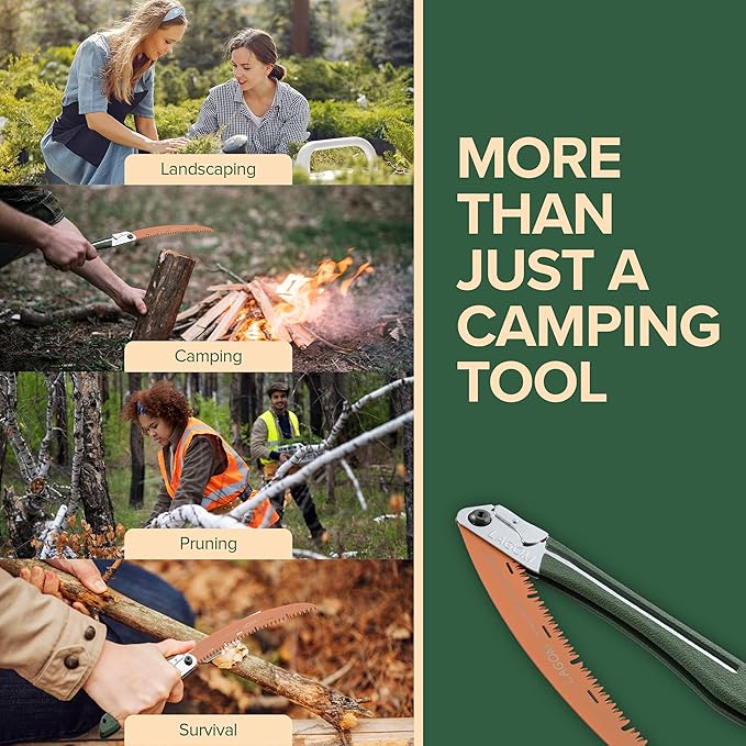 LAGOM Folding Camp Saw for Cutting Branches, 11.4" Curved Blade | SK5 Steel, Ergonomic Handle, One-Hand Use, Secure Lock | Foldable Pruning Tool for Camping, Gardening, Survival, Kayaking, Outdoors