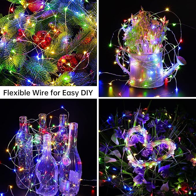 Blingstar USB Powered Fairy Lights, 2 Pack 33Ft 100 LED, Flexible Silver Wire, Mini String Lights for Christmas Tree/Bedroom/Birthday/Party/Holiday Indoor Decoration, Multicolor