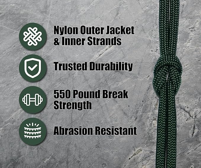 BORED? PARACORD! 550 lb Paracord - Ideal for Crafting, Camping, DIY Projects, Active & Military Outdoors - Strong Survival Rope - Tactical Parachute Cord Type III - Hunter Green 50 Feet