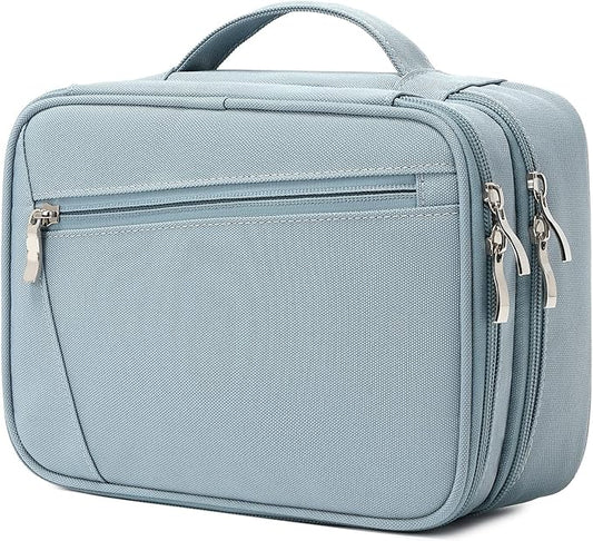 mygreen Electronics Travel Organizer, Watreproof Electronic Accessories Case Portable Double Layer Cable Storage Bag for Cord, Charger, Flash Drive, Phone, Ipad Mini, SD Card, Gifts for Him Grey Blue