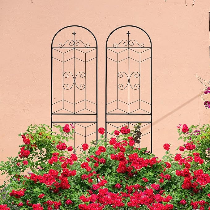 Metal Garden Trellis Rustproof Trellis for Climbing Plants Outdoor Flower Support (Black-4 Pack, 86.7"x19.7")