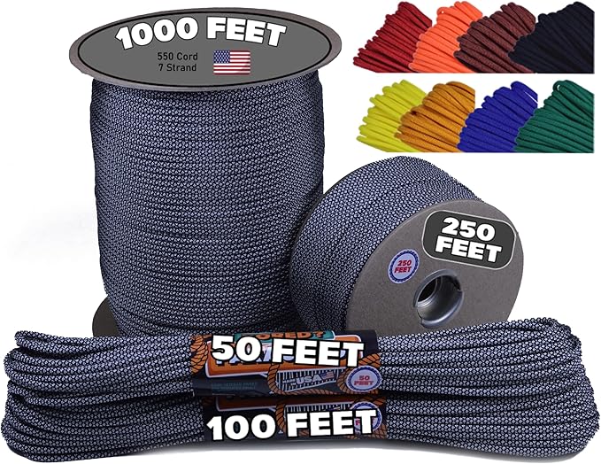BORED? PARACORD! 550 lb Paracord - Ideal for Crafting, Camping, DIY Projects, Active & Military Outdoors - Strong Survival Rope - Tactical Parachute Cord Type III - Silver Diamonds 50 Feet