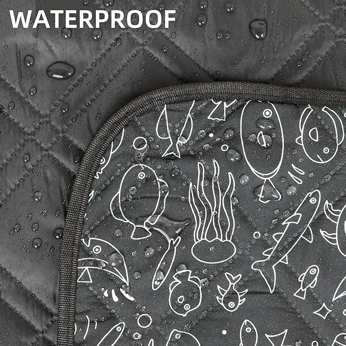 Outdoor Picnic Blanket Black Fish 60"x80" Sandproof Beach Blanket Waterproof Picnic Blankets Foldable for Caming, Beach, Outdoor Activities.