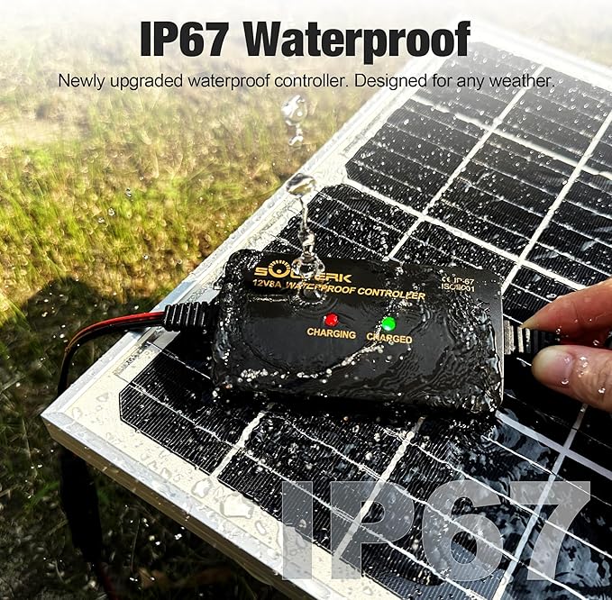 SOLPERK 15W Solar Battery Charger 12V Waterproof Solar Panel Charger + Upgrade 8A Charge Controller+ Adjustable Mount Bracket for Car, Motorcycle, Boat, Marine, RV,Trailer, Tractor,Truck, etc.