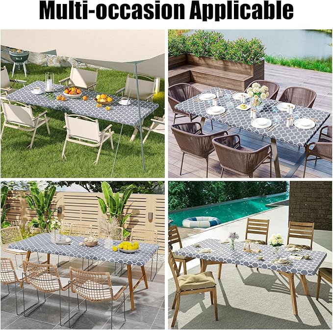 Smiry Rectangle Picnic Table Cover, Waterproof Elastic Fitted Camping Tablecloths for 4 Foot Tables, Wipeable Flannel Backed Vinyl Tablecloth Protector for Indoor, Outdoor (Grey, 30x48 Inches)