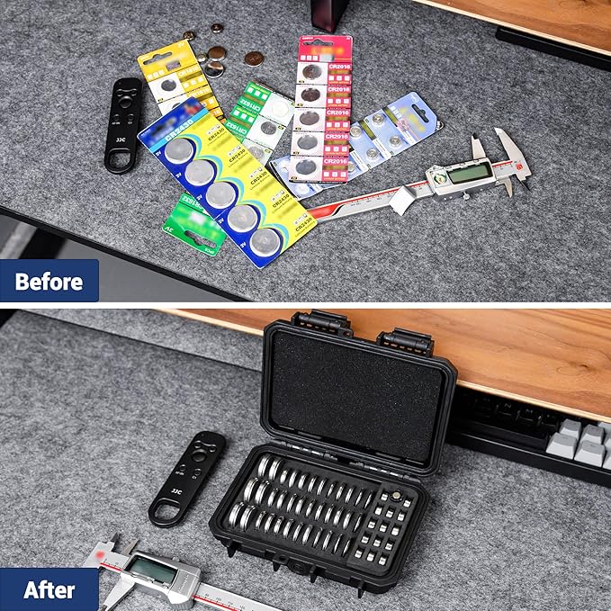 KIWIFOTOS 65 Slots Coin Cell Battery Case for CR2032 CR2016 CR2025 LR44 CR2320 CR2325 CR2330 CR2354 CR2430 CR2450 & LR41 AG13 Button Battery Holder Organizer IP67 Waterproof