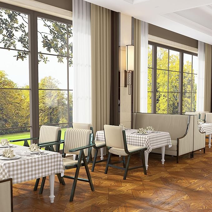 misaya Rectangle Waterproof Vinyl Table Cloth, Buffalo Flannel Backed Tablecloth, Wipeable Plastic Table Cover for Dinner, Cafe, Outdoor (60" x 102", Khaki and White)