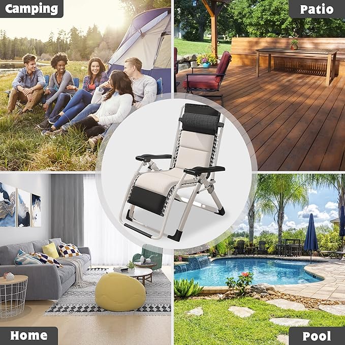 ABORON 2 Pack Zero Gravity Chair, Outdoor Lounge Chairs Sun Loungers with Removable Cushion,Headrest,Cup Holder,Reclining Patio Lounger Chair for Indoor and Outdoor