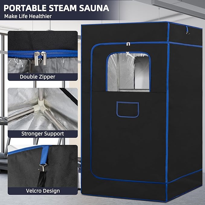 Portable Steam Sauna, Full Size Portable Sauna for Home, Sauna Tent Sauna Box with 3.0L Steamer, Remote Control, Folding Chair, 9 Levels