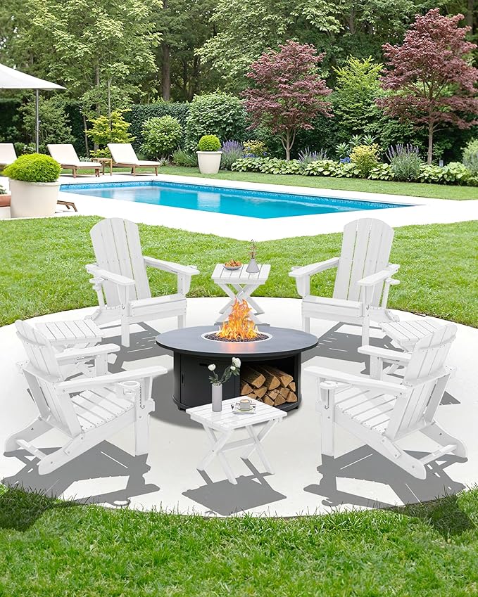 SERWALL Portable Folding Adirondack Side Table, HDPE Small Outdoor End Table, No Assembly Required, Weather-Resistant, 110 lbs Capacity, White