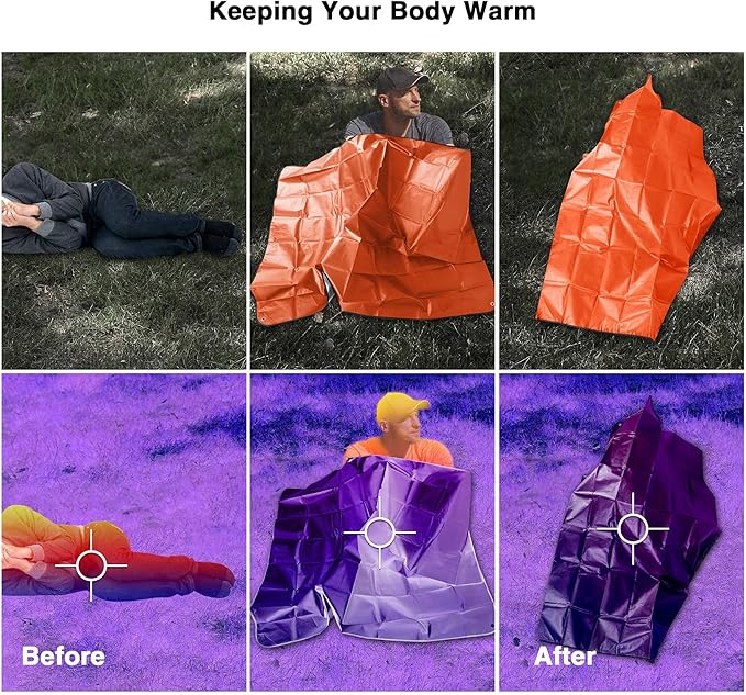 RedSwing Heavy Duty Survival Blanket, Waterproof Emergency Thermal Tarp, Multipurpose Reflective Insulated All Weather Blankets for Camping Hiking, Orange