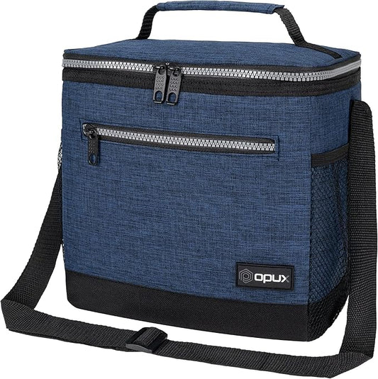 opux Extra Large Insulated Lunch Box Men Women, Lunch Bag for Work, Leakproof Soft Cooler Tote Adult, Lunch Pail, Picnic Beach Collapsible Food Bag with Shoulder Strap, Heather Navy