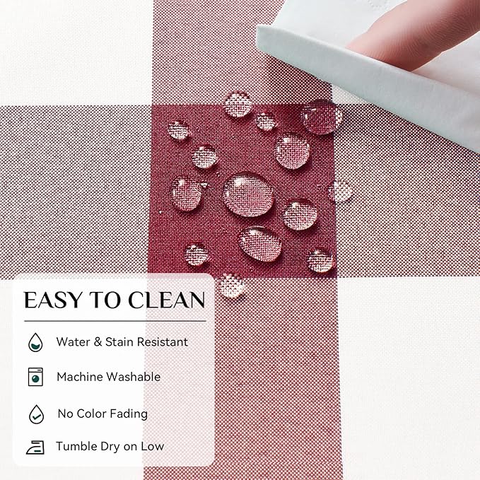Softalker Gingham Checkered Rectangle Tablecloth - Waterproof Buffalo Plaid Table Cloth Stain Resistant Washable Table Cover for Picnic/Camping/Outdoor - Burgundy and White, 54 x 120 Inch
