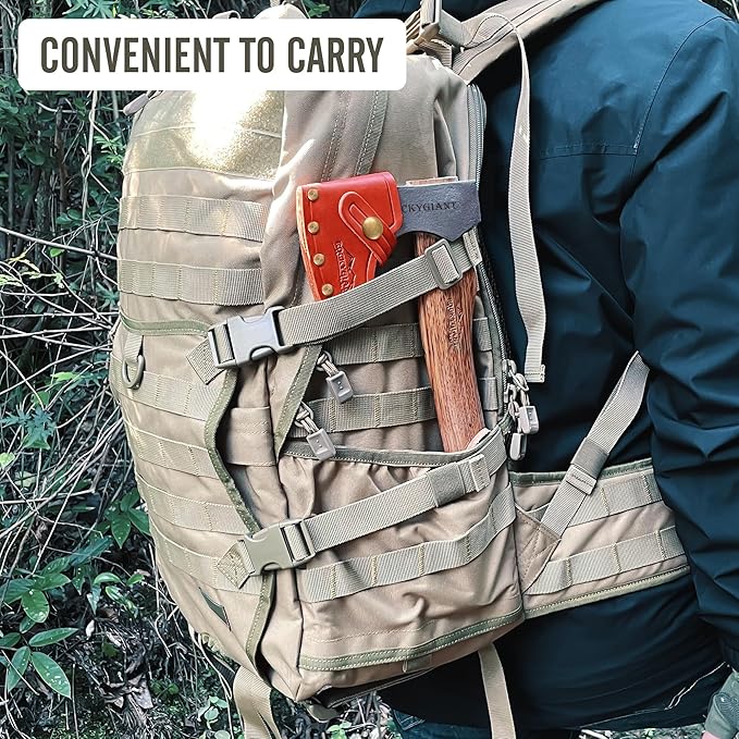 ROCKYGIANT 13'' Camping Axe with Sheath, Hand Forged Hatchet for Wood Chopping,Spling and Kindling, Brushcraft Axe for Outdoor Survival and Garden, Hickory Wood Handle