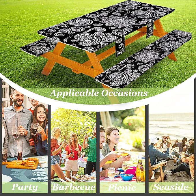 Picnic Table Cover with Bench Covers Table Cloth Tablecloth Summer Outdoor Rv Patio Tent Camping Glamping Campsite Camper Essentials Accessories Items Gear Gadgets Stuff Necessities Supplies Must Have