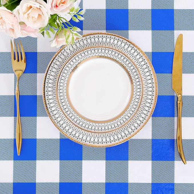 misaya Rectangle Waterproof Vinyl Table Cloth, Buffalo Flannel Backed Tablecloth, Wipeable Plastic Table Cover for Seaside, Picnic, Outdoor (60" x 102", White and Blue)