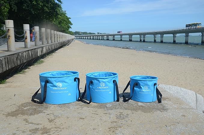 Premium Collapsible Bucket by Freegrace - Compact Portable Folding Water Container - Lightweight & Durable - Includes Handy Tool Mesh Pocket