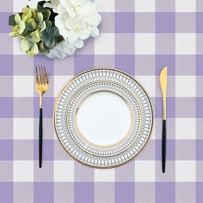 misaya Square Waterproof Vinyl Table Cloth, Buffalo Flannel Backed Tablecloth, Wipeable Plastic Table Cover for Dinner, Kitchen, Outdoor (60" x 60", Lavender and White)