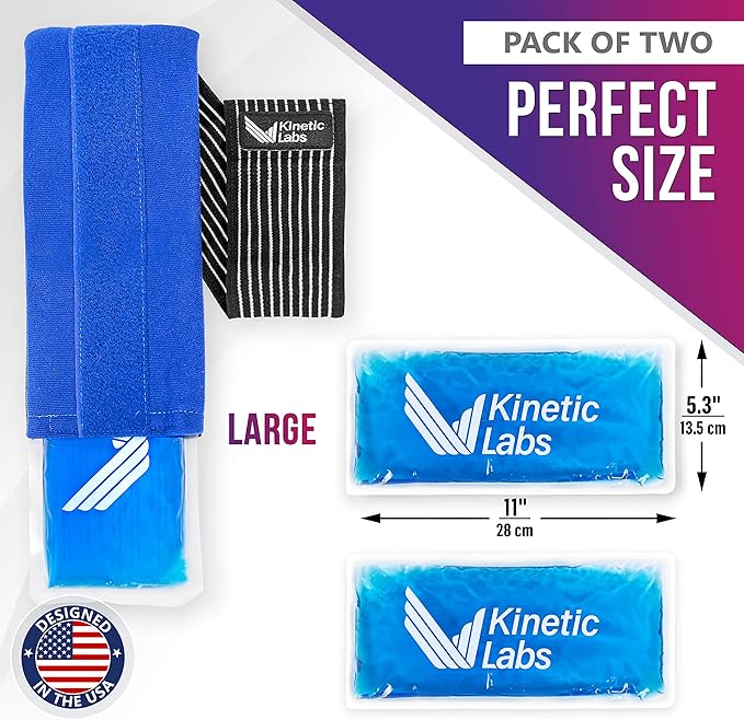 Reusable Ice Pack Wrap with Extra Gel Pack by Kinetic Labs - Hot and Cold Pack - Ice Packs for Injuries Reusable (Large with Extra Gel Pack)