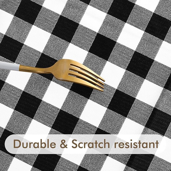Fitable 2 Pack Vinyl Fitted Tablecloth Round, Black and White - Waterproof Checkered Elastic Tablecloth Flannel Backed Gingham Table Cover for Outdoor Picnic Dining (Fit for 36"-44" Round Tables)