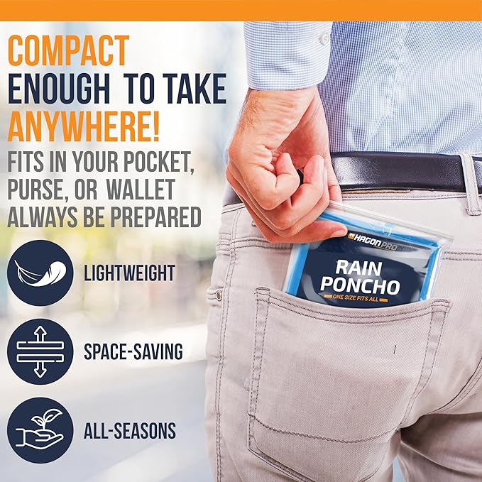 Hagon PRO Disposable Rain Ponchos for Adults (5 Pack)