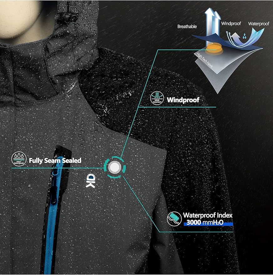 Little Donkey Andy Men's Waterproof Rain Jacket Outdoor Lightweight Hooded Raincoat for Hiking Golf Travel Fishing