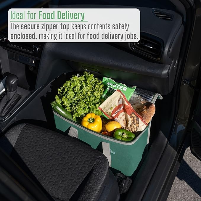 VENO 3 Pack Cooler Bag Insulated Reusable Grocery Shopping Bag, Food Delivery, Heavy Duty, Large Size, Durable Handles, Double Zippers, Lid, Collapsible (Green, 3 Pack)