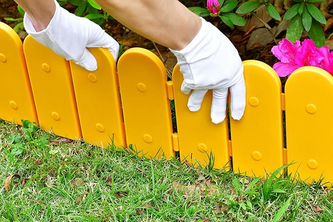 Evelyne Garden Border Edging: Wooden Fence Design - 8pcs Timber Yard Landscaping Fence Liner Lawn Edge Barrier - 10ft Kit of Decorative Lawn Landscape Panels Elements -Landscaping Edging-GMT-10374-C08