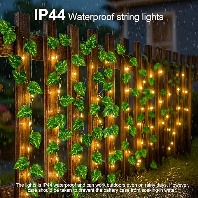 YOUNGAR Vine with Fairy Lights Battery/USB Operated,23ft 73 LED Pothos String Lights with Memory and Timer,Leaf Lights for Bedroom, Room, Garden, Party, Wedding,Wall Decor (Warm White)