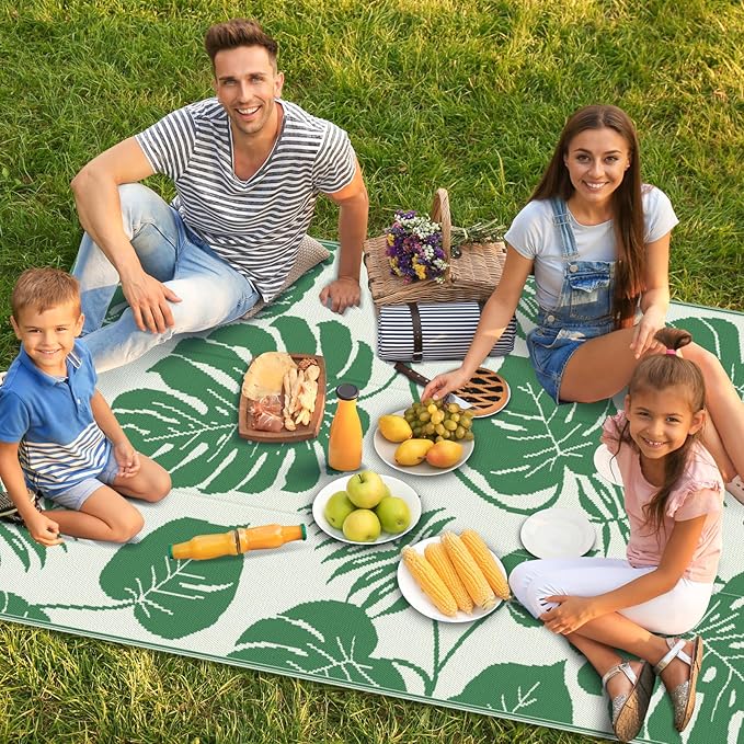 Reversible Rugs Plastic Rug Outdoor Rug Lightweight Outside Mats Modern Outdoor Rug for Patio Portable Mats for RV Backyard Deck Picnic Beach, 6' x 9' Green