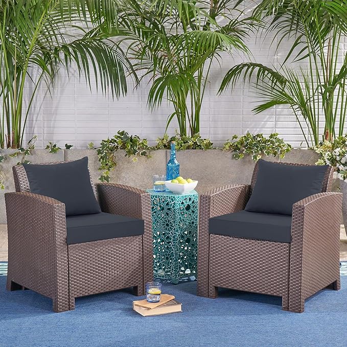 Outdoor Chair Cushions Set of 2, Waterproof Outdoor Cushions for Patio Furniture w/Fade-Resistant, Removable & Machine-Washable Covers, 19x19 Inch, Ideal for Seat in Gardens/Porch, Dark Grey