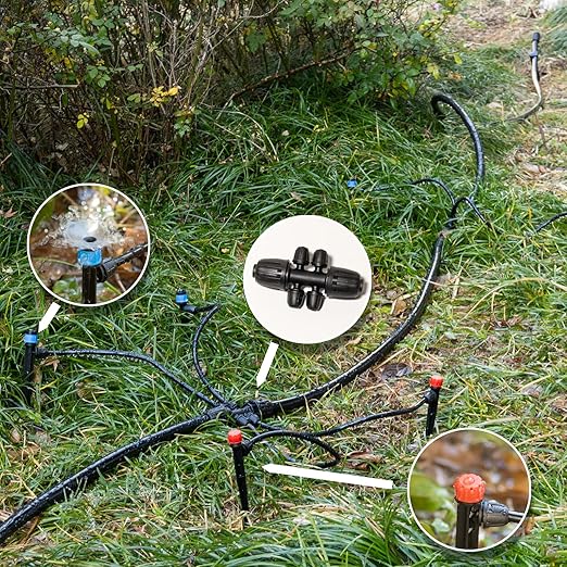 100Ft Drip Irrigation System Kit with Watering Kit Locked Fittings 360 Degree Micro Drip Sprayer Automatic Irrigation Equipment for Small Farm, Raised Bed 1/4 Inch 5/16 Inch Irrigation Tubing Hose