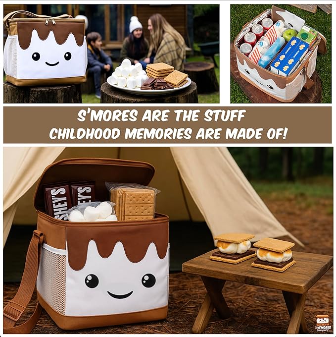 THE S'MORES COMPANY - Smores Caddy, Large Marshmallow Cooler Bag - Smores Kit for Fire Pit & Campfire Accessories, Cute Insulated Collapsible Bag for Picnic, Camping, Glamping, Date Night