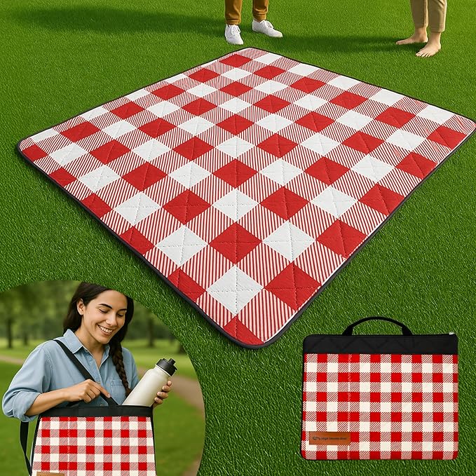 Picnic Blanket Waterproof Foldable – 2-in-1 Picnic Mat and Bag, Large Outdoor Beach Mat, Compact & Portable Picnic Blankets for Travel, Camping, Park, or Family Use (Red)