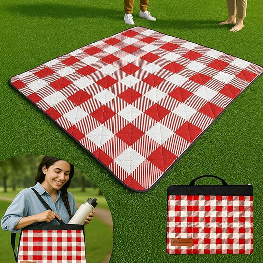 Picnic Blanket Waterproof Foldable – 2-in-1 Picnic Mat and Bag, Large Outdoor Beach Mat, Compact & Portable Picnic Blankets for Travel, Camping, Park, or Family Use (Red)